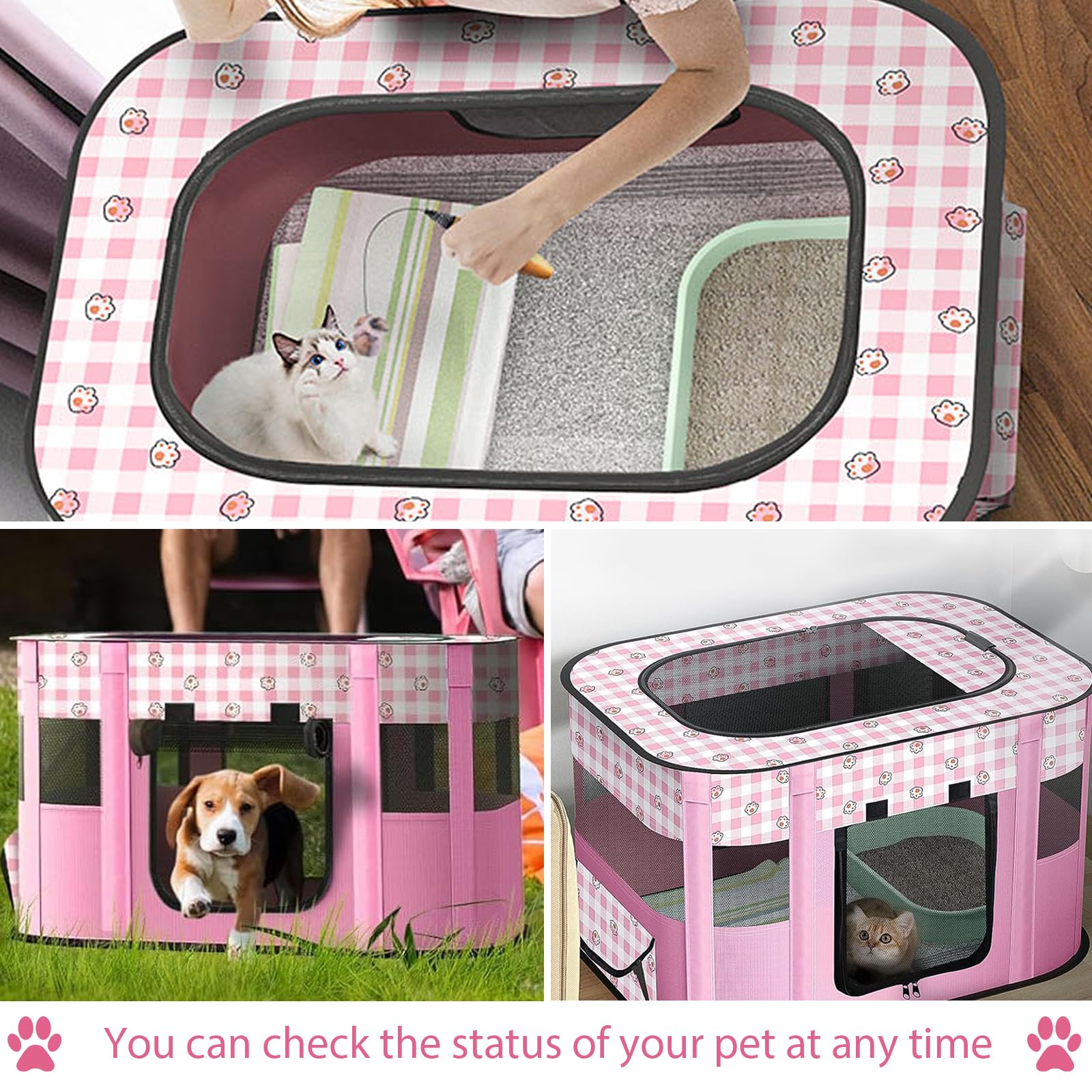 Recinto per Cani da Interno Pieghevole, Recinto per Cuccioli Rosa 80 x 60 x 55 cm, Recinto per Gatti Traspirante, Portatile Box per Cani da Interno, Recinto per Animali pour Gatti, Cani, Conigli