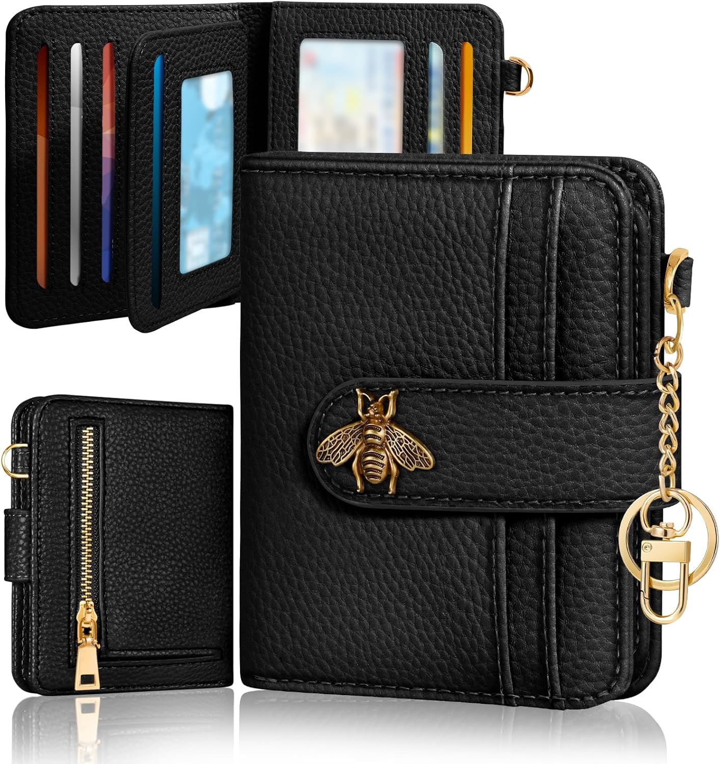 Bistup Wallet for Women Cute Small Card Wallet Genuine Leather Rfid with Keychain for Ladies Teen Girls Female Bifold Credit Card Holder, Black Bee, Black Bee Bistup Wallet for Women Cute Small Card Wallet Genuine Leather Rfid with Keychain for Ladies Teen Girls Female Bifold Credit Card Holder, Black Bee, Black Bee