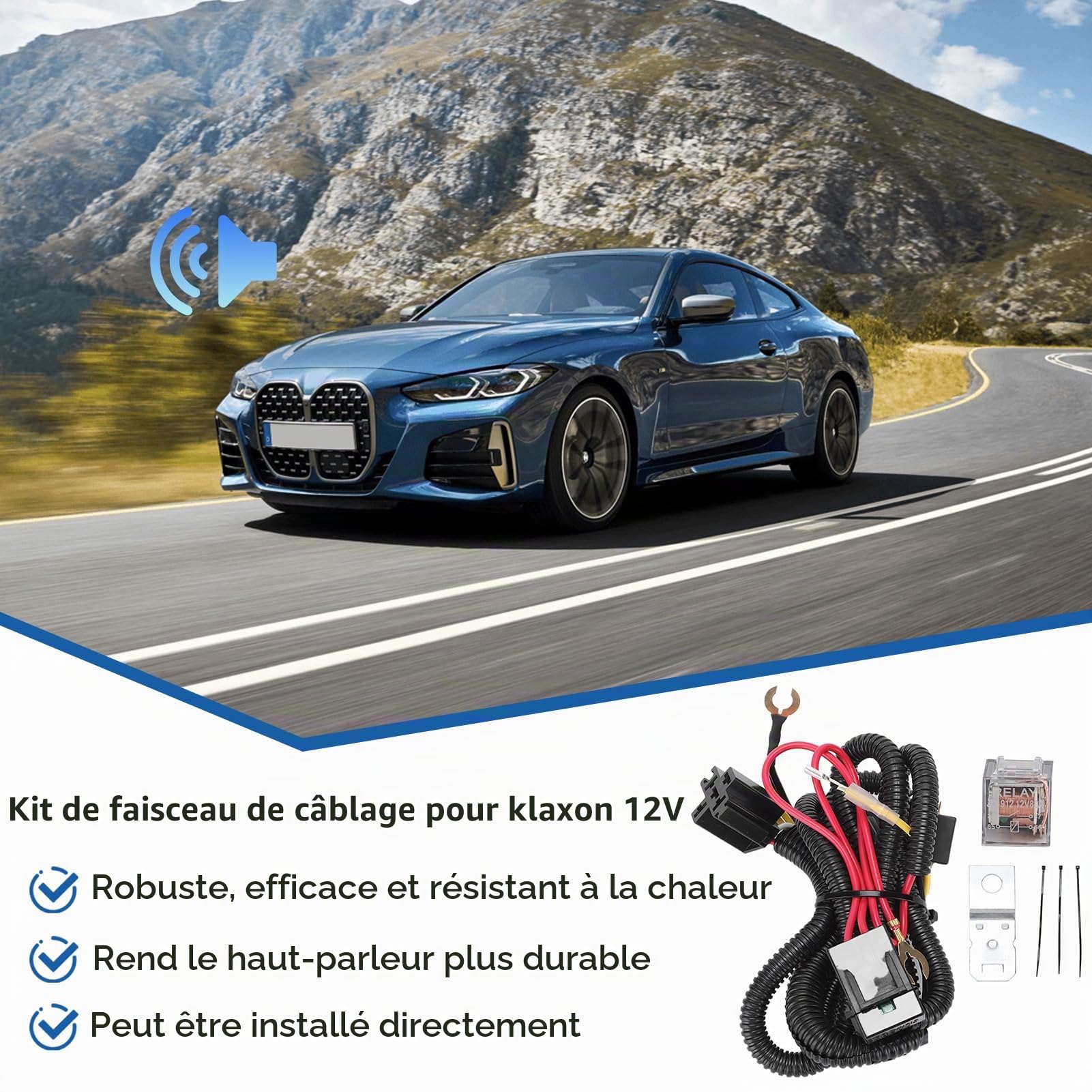 Kit de relais de faisceau de câbles de klaxon 12 V, klaxon à air comprimé monté sur calandre pour voiture et camion kit universel pour voiture camion et moto