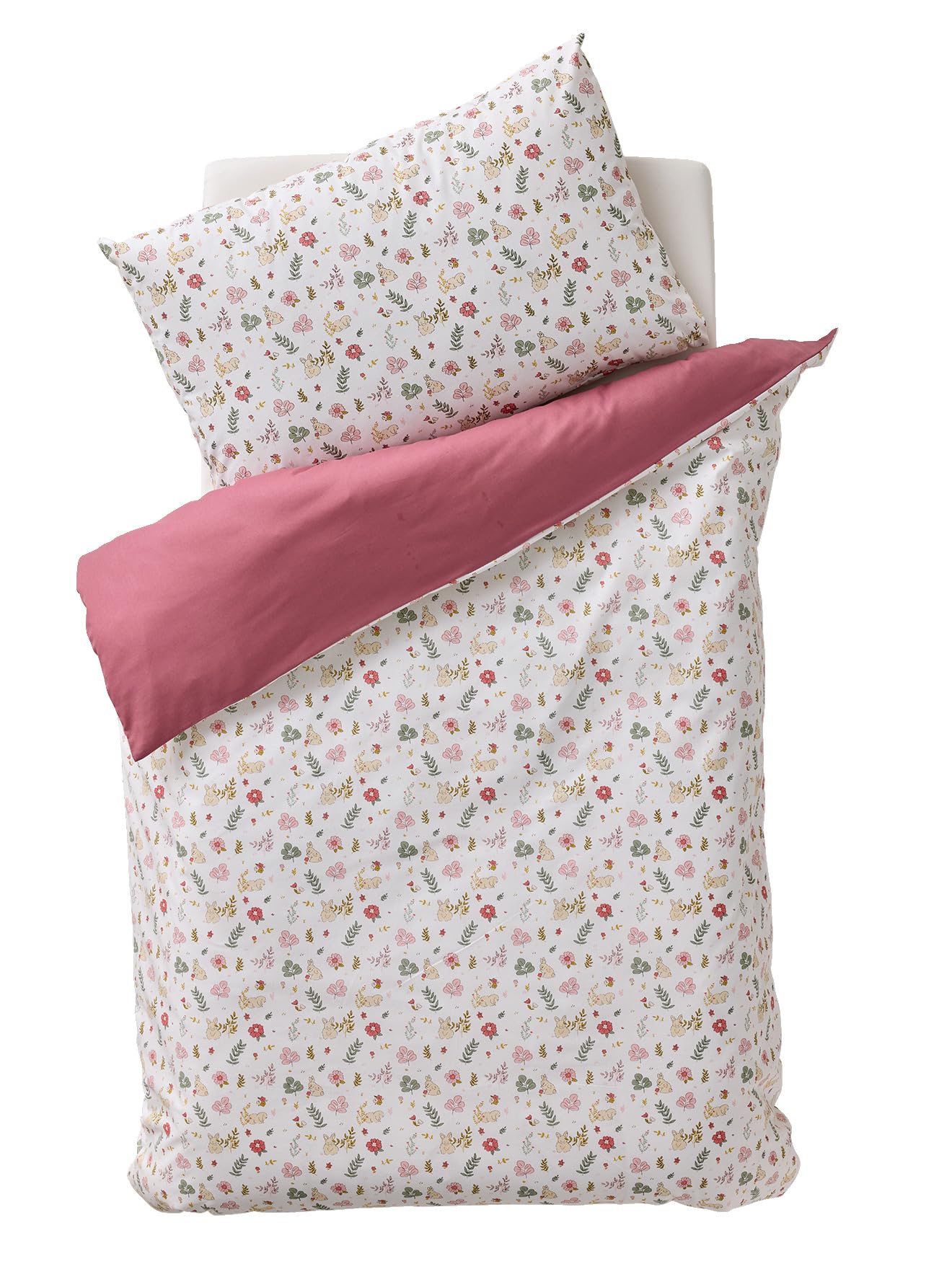 VERTBAUDET Parure bébé Housse de Couette + taie d'oreiller Lapin ENCHANTÉ Vieux Rose 100X140