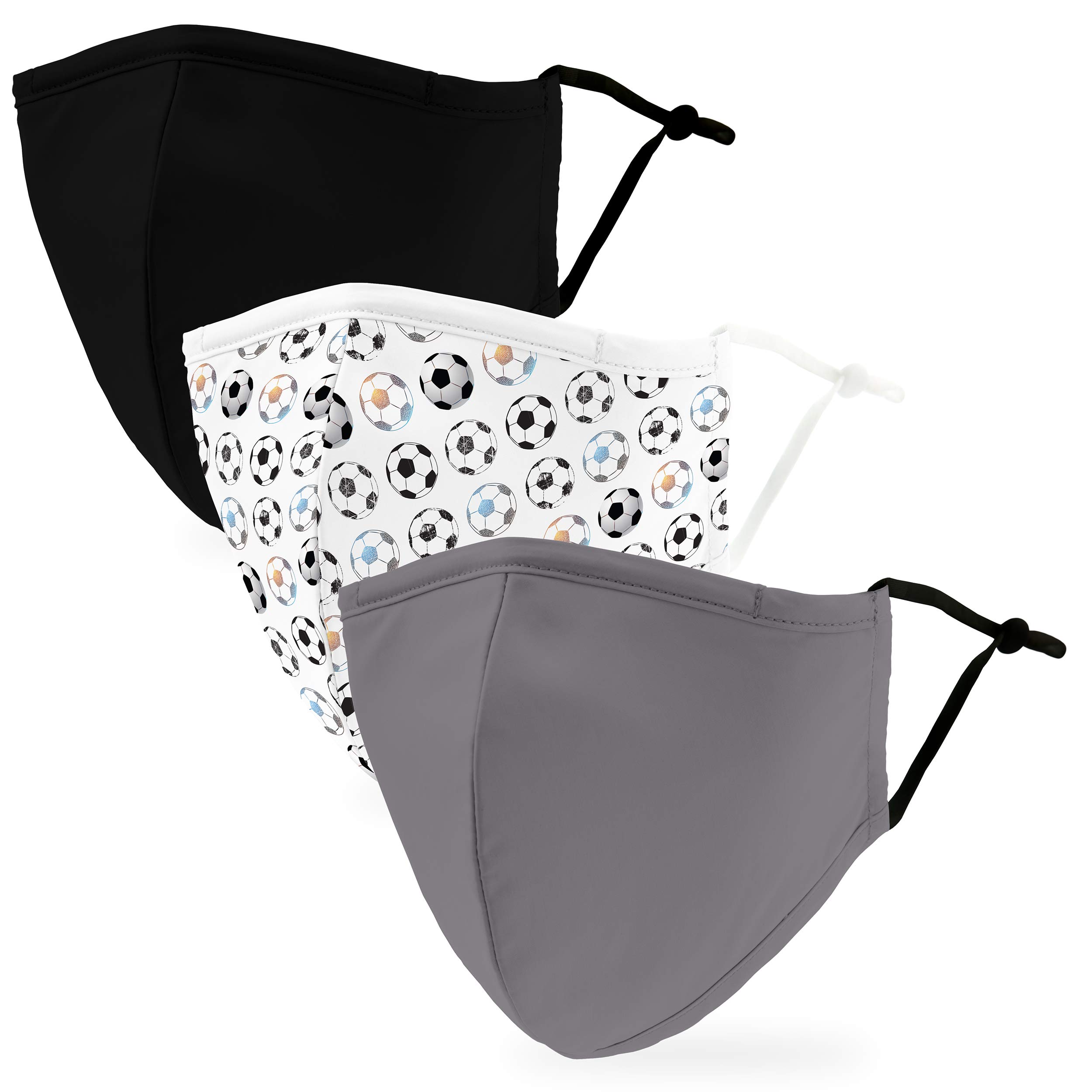 weddingstar 3 Pack Adult Washable Cloth Face Mask Reusable and Adjustable with Filter Pocket - Soccer