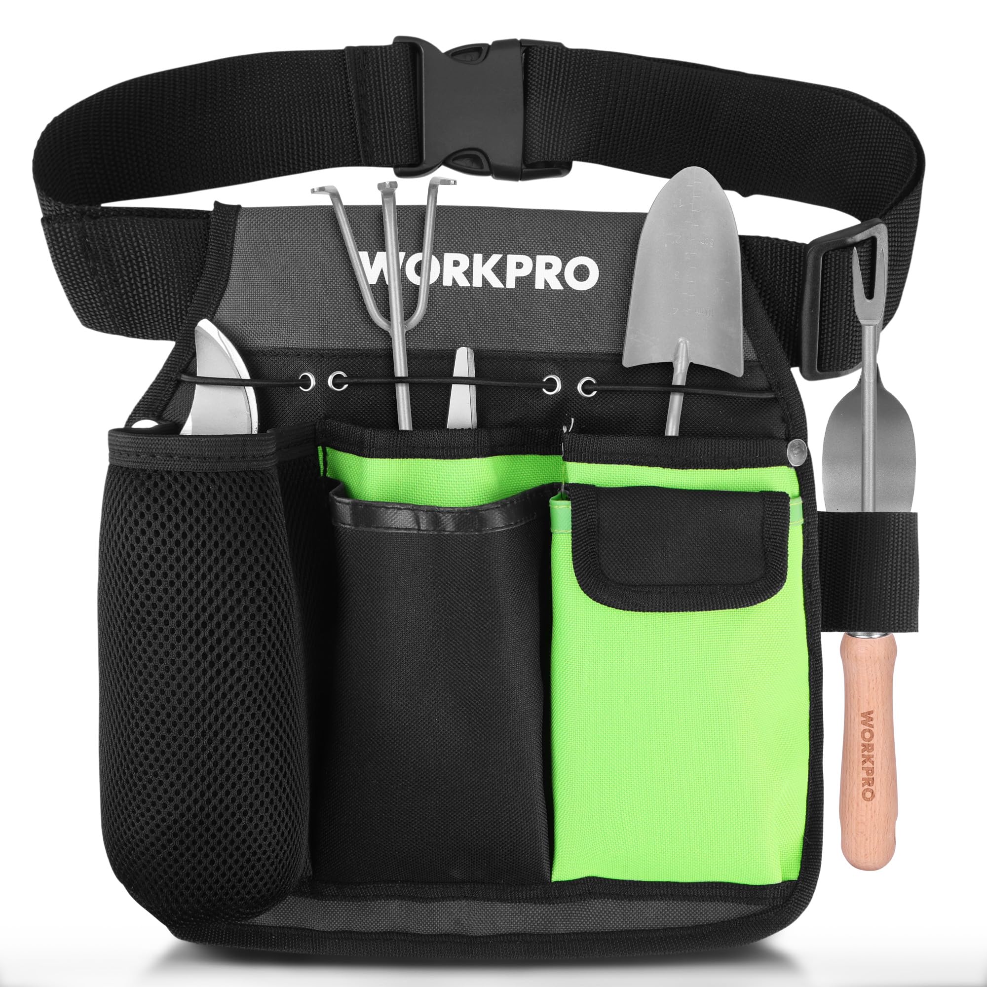WORKPRO ガーデニングポーチ 園芸ポーチ 腰掛ポーチ 腰袋 600Dオックスフォード生地 多機能ポケット 剪定ばさみケース 園芸作業 大工 草取り 作業用 収納 持ち運び ベルト総長135cm サイズ調整可能 園芸ツール別売り