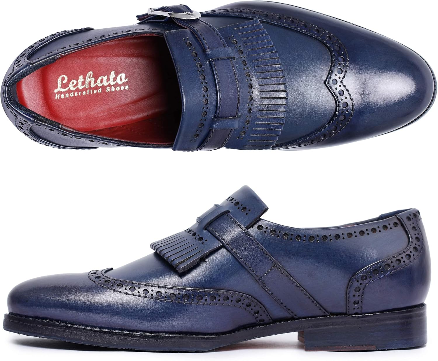 Lethato Men's Wingtip Brogue Kiltie Monk Strap Loafer Dress Shoes - Image 4