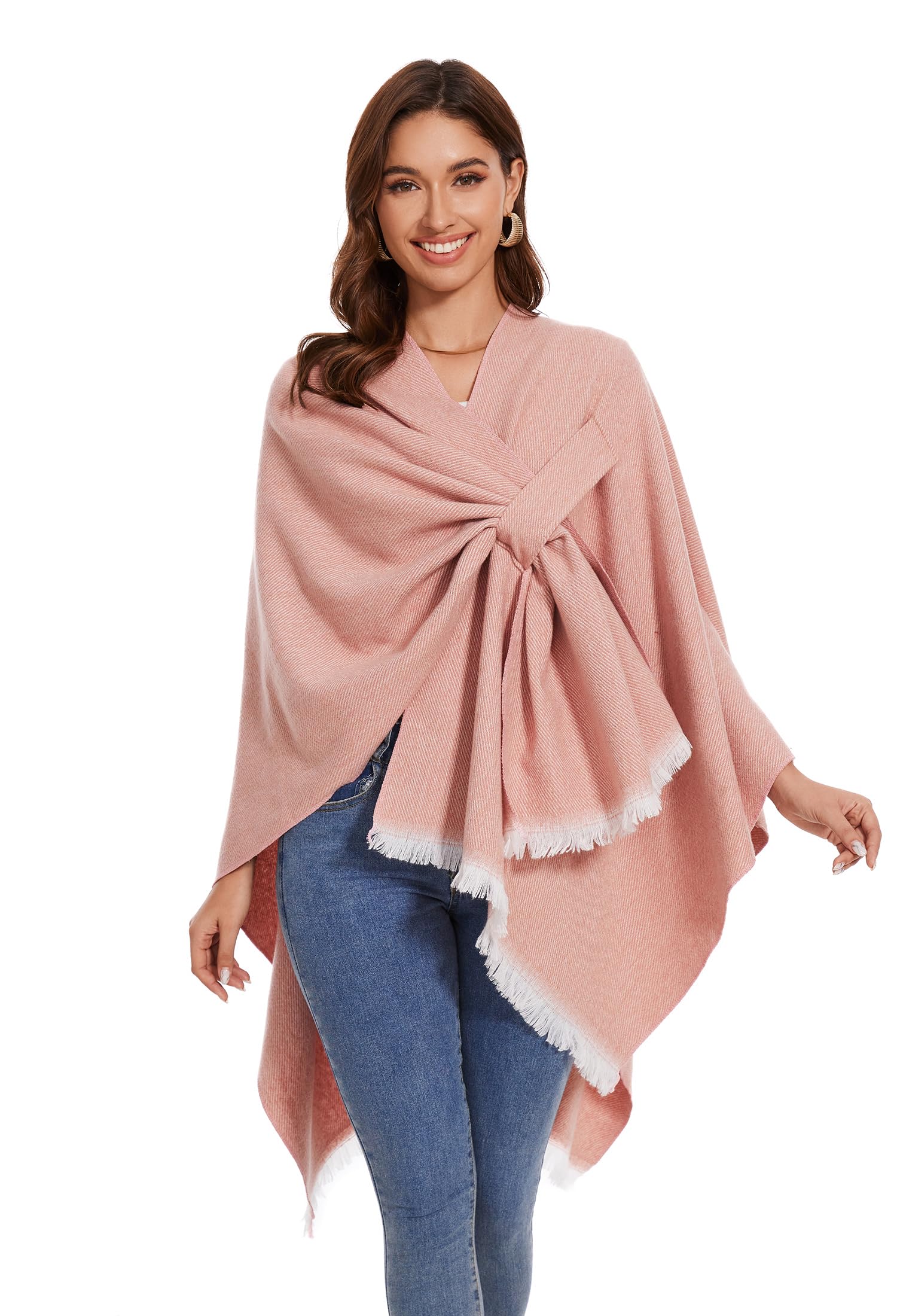 Damen Poncho Schal, Strick Cape Umhang mit Offener Front, Elegante Stola Pashmina Poncho-Decke für Frühling, Herbst und Winter