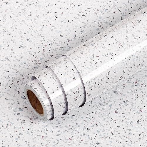 Miniatura 7 de Livelynine Papel de contacto de granito blanco para encimeras, impermeable, despegar y pegar, encimeras, papel tapiz para cocina, envoltura de