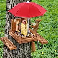 Vista 6 de MIXXIDEA Mesa de Comedero para Ardillas, Comedero de Picnic de Madera para Ardillas, Comederos para Ardillas Resistentes para Exterior