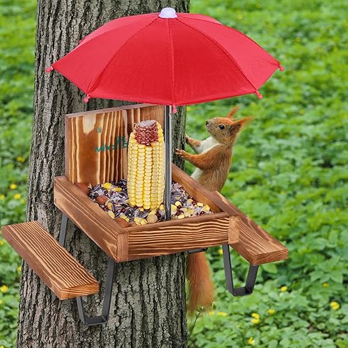 Miniatura 6 de MIXXIDEA Mesa de alimentación de ardilla, alimentador de madera para picnic de ardilla, alimentador de ardilla resistente para exteriores con