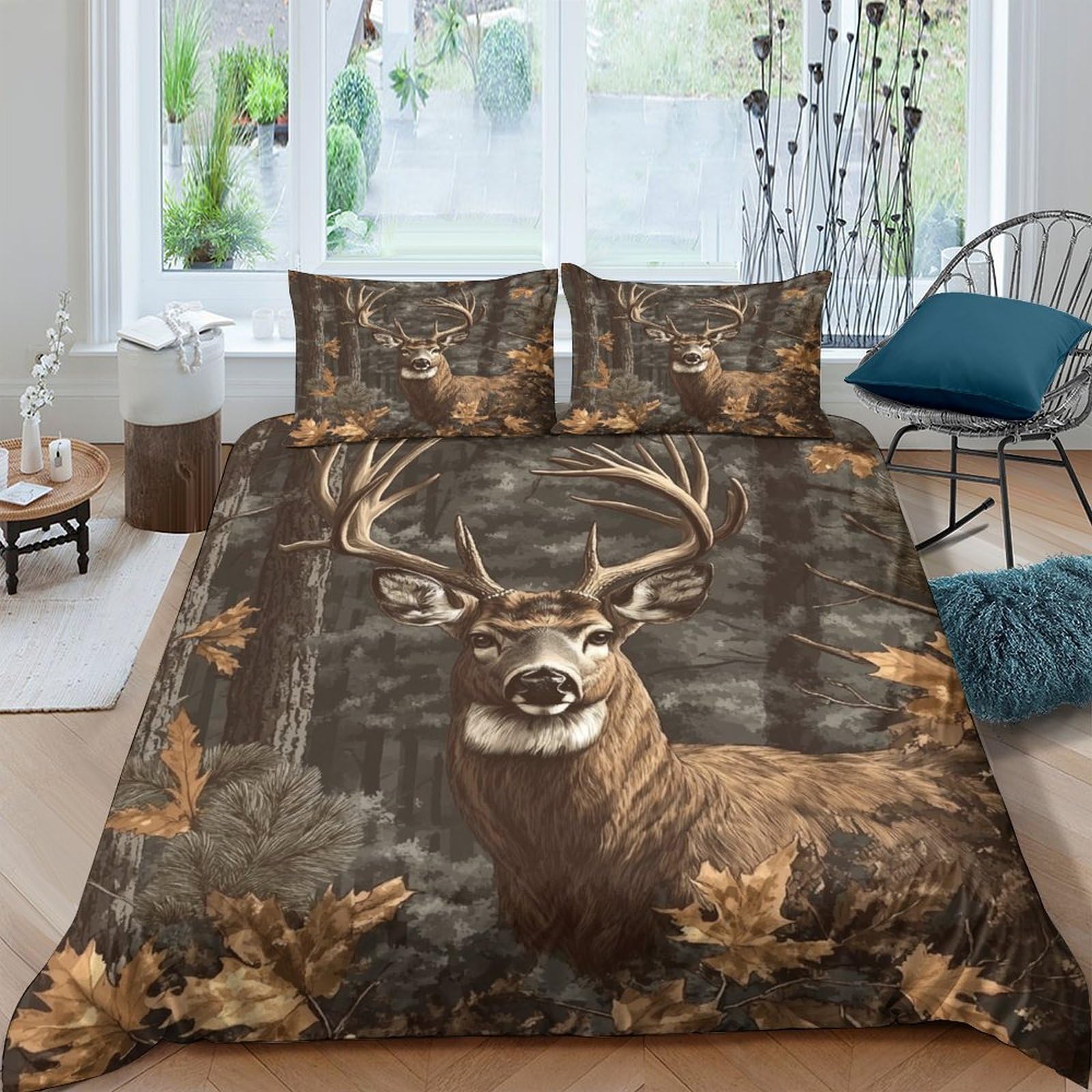 Ctjqhvkz Style-7 3D Printed Forest Deer Fitted Sheet Microfiber Soft Brown Antler Mattress Cover For Bedroom Dorm Decor Protection Single（135X200cm）