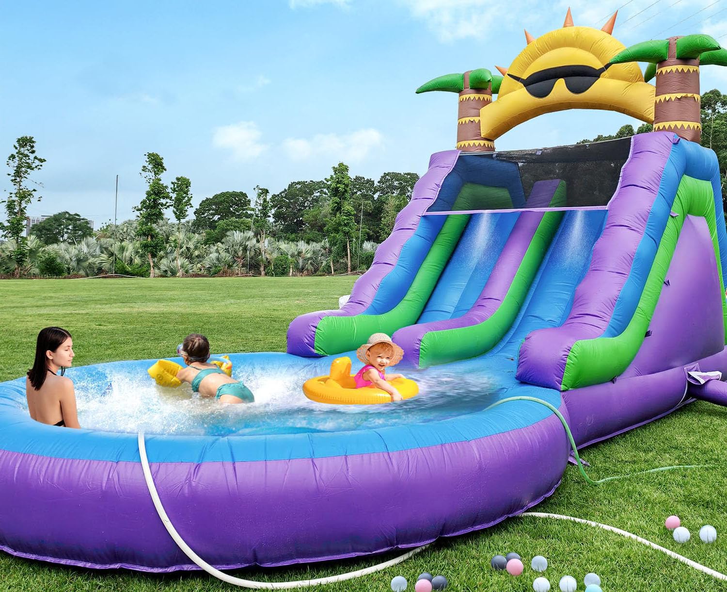 26FT(L) Commercial Grade Water Slide for Kids Adults,(Double Slides) (Heavy Duty Full PVC) (Big Airtight Splash Water Pool), (1100w Blower),