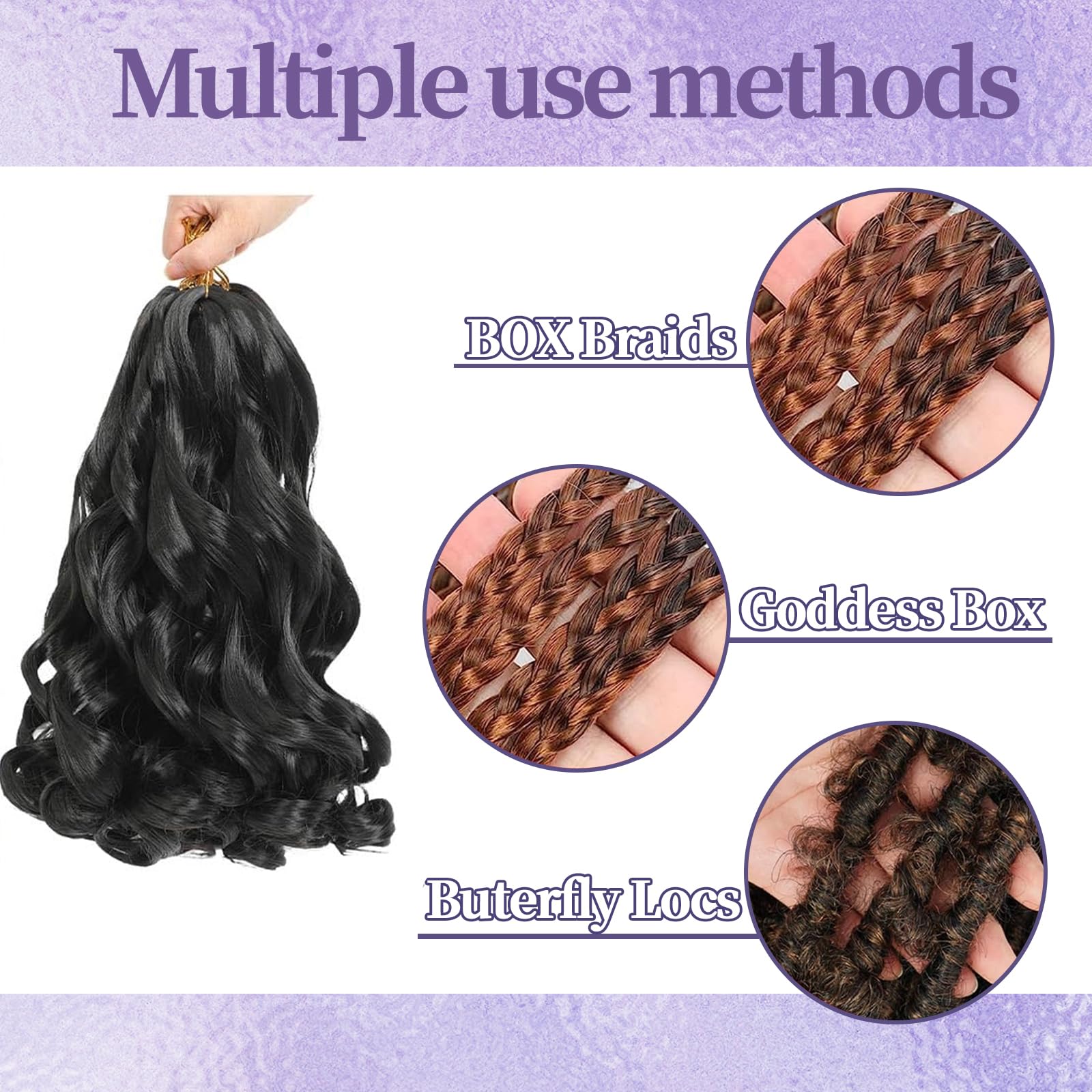 12 Inch French Curls Braiding Hair 8 Packs Spanish Curly Braids Pre Stretched Loose Wave Soft French Curl Synthetic Braiding Hair Extensions for Women (1B, 12 Inch (Pack of 8))
