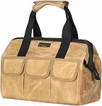 Sac à outils, 13-inch Sac à outils imperméable à large bouche, fourre-tout avec poignée pour outils, clés, tournevis (13 X 7.8 X 9 Kaki