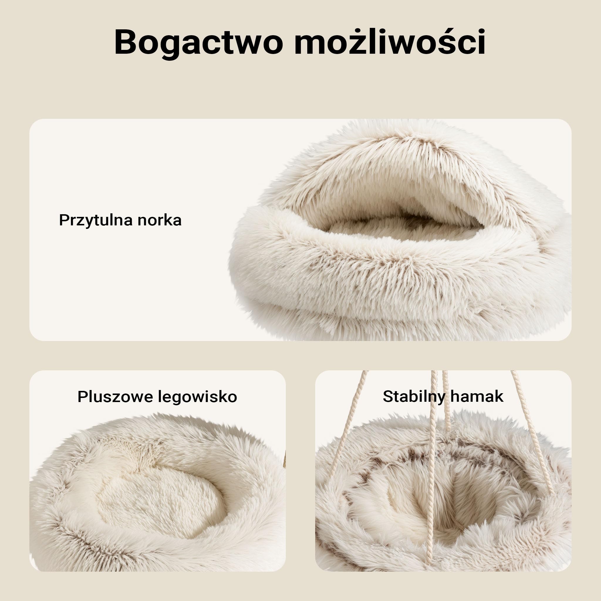 Fudajo Designerski drapak dla kota z legowiskami i huśtawką 59x59x169 cm, pluszowy koci plac zabaw z poziomami i zabawką, drzewko z sizalem