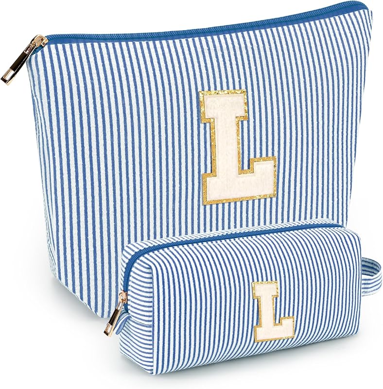 Necessaires de maquiagem mibasies com inicial L, azuis, 2 unidades