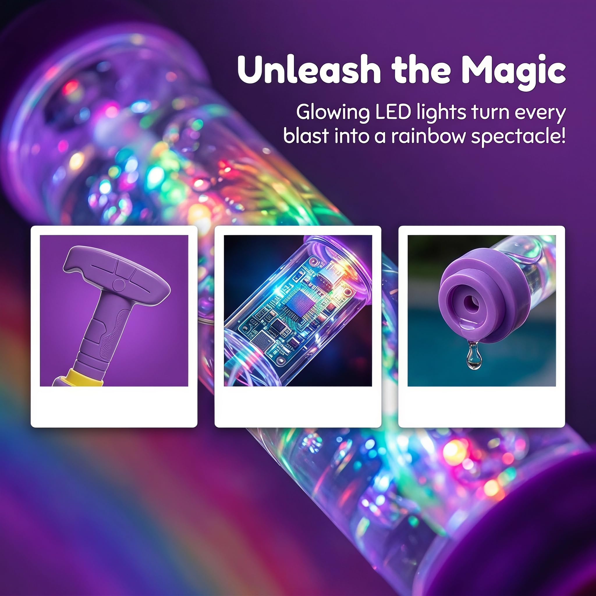 Pistole Ad Acqua LED Arcobaleno Luminose, Pistole Ad Acqua Per Bambini, Effetto Fuoco d'Arte Magico, Giocattolo Spruzza-Acqua Effetto Fuochi D'Artificio, Estivo Che Incanta Come Per Magia (3PCS)