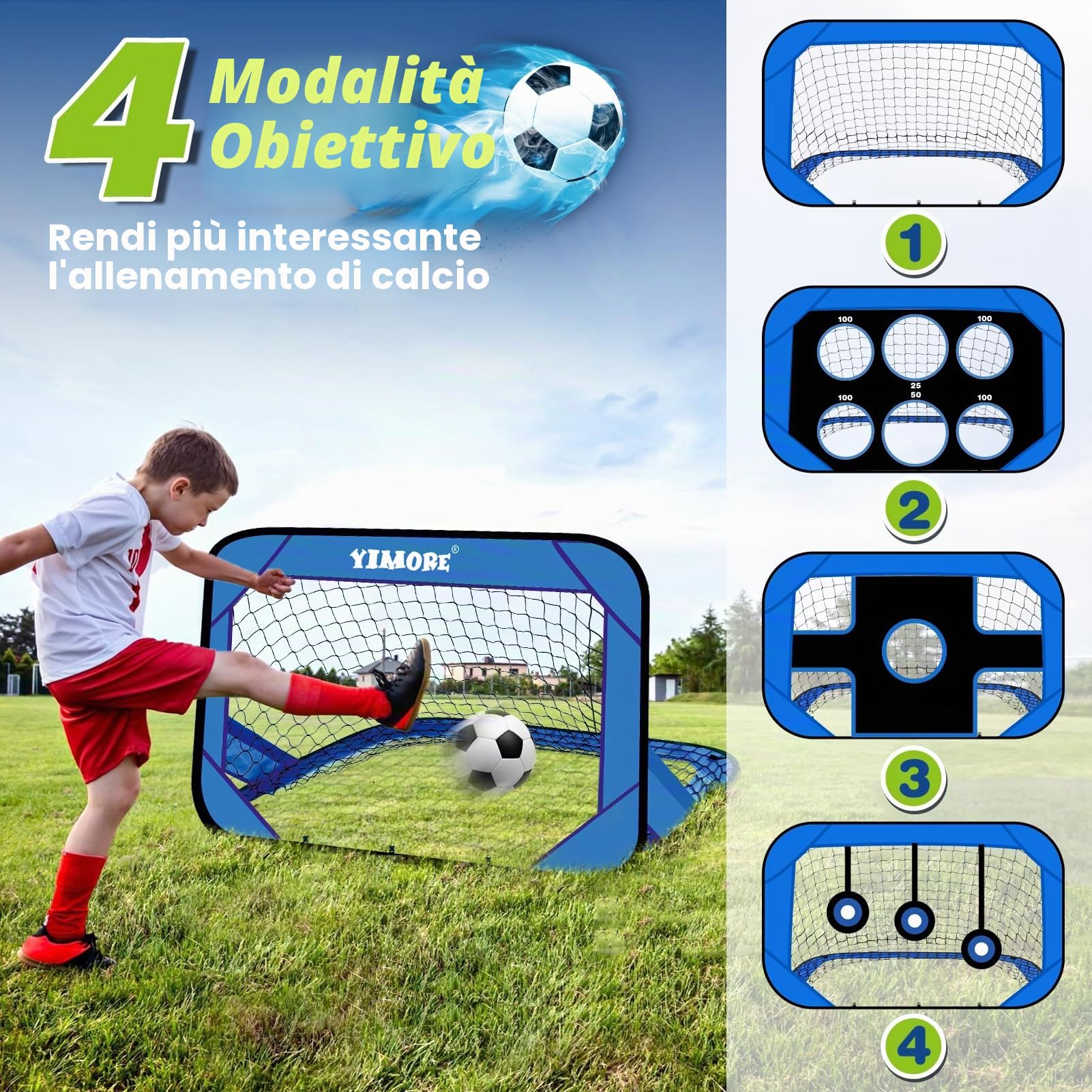 YIMORE Porta da Calcio per Bambini 120x80x80cm con Borsa a Mano 4 Modalità Interno Esterno