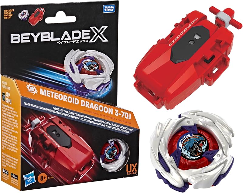 Beyblade X Meteoroid Dragoon 3-70J Left Spin String Launcher with Takara Tomy Attack Type Top, Battling Tops Game Toys, Ages 8+ (Amazon Exclusive)