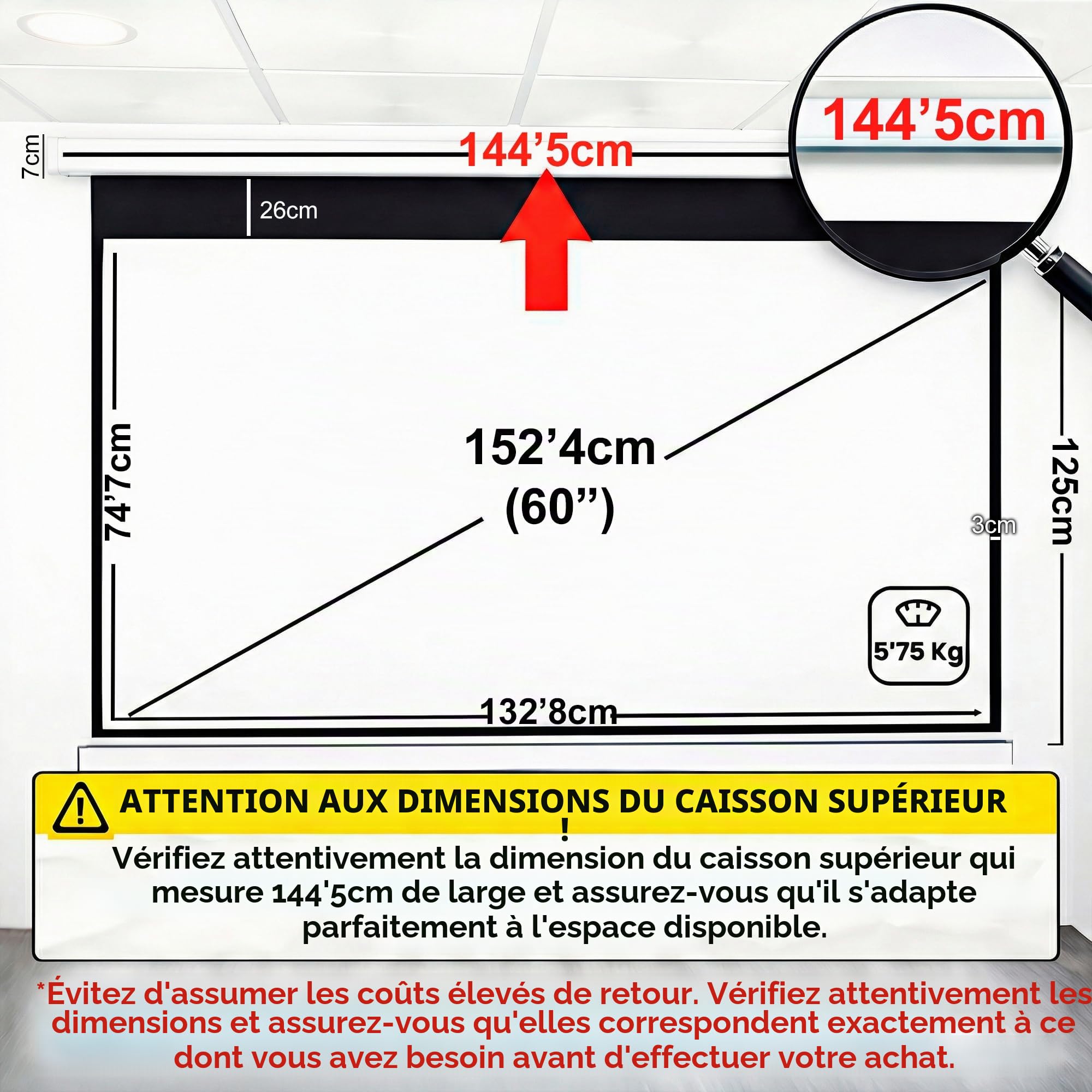 Écran de projection manuel mural Luxscreen Surface blanche mate haute luminosité pour projecteur Compatible 4K 1080p Convient pour 4:3 et 16:9 Bord noir (60 pouces 16:9 Pro)
