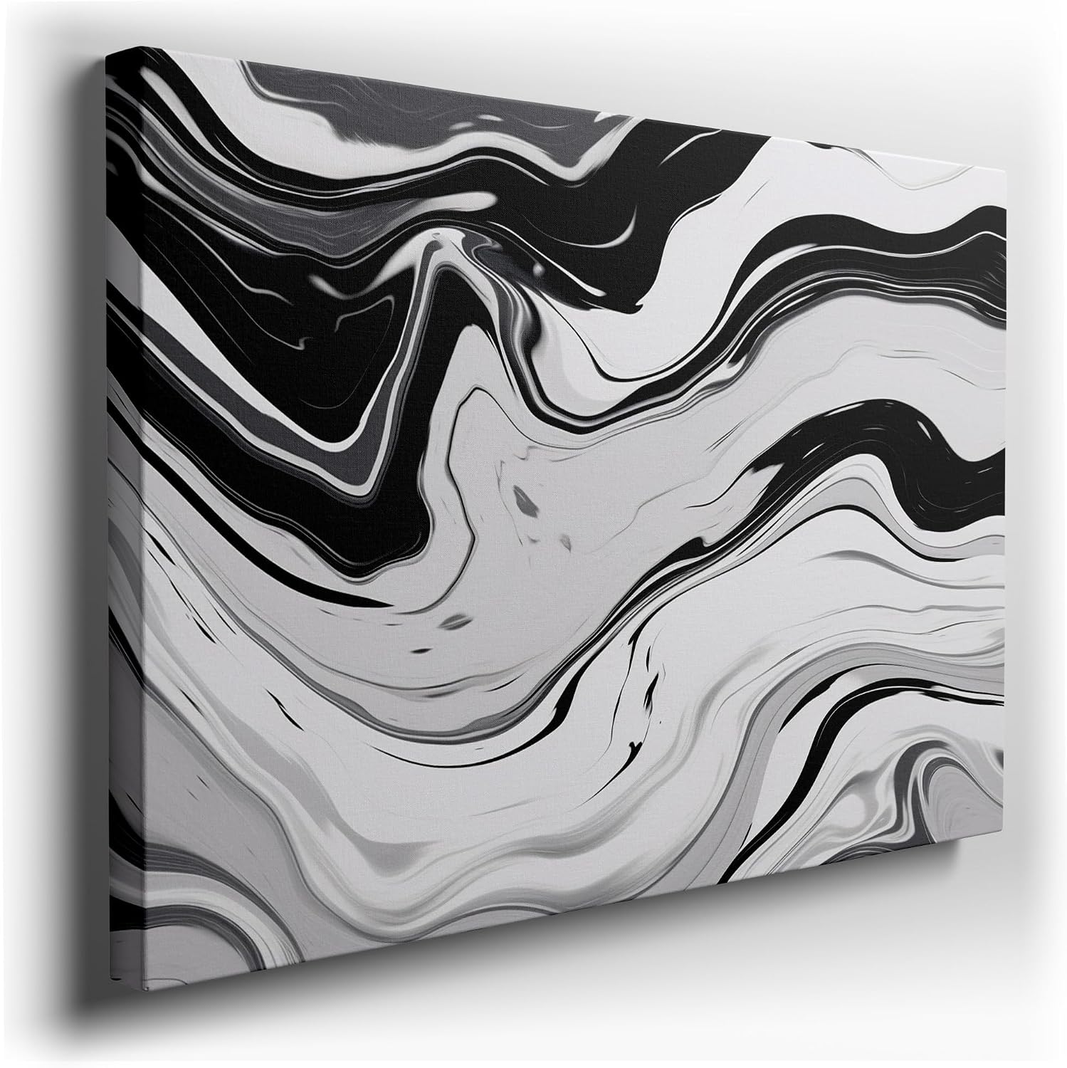 Canvas for Living room. Monochromatic Elegance: Exploring the Dynamic Waves of a Marble-Textured Digital Masterpiece, 27 x 18 inch Canvas Wall Art - Ready to Hang