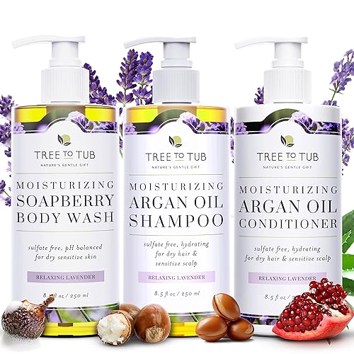 Tree to Tub Jabón corporal de lavanda para piel sensible y piel seca Hidratante sin sulfato Champú y acondicionador pH equilibrado Hidratante Gel