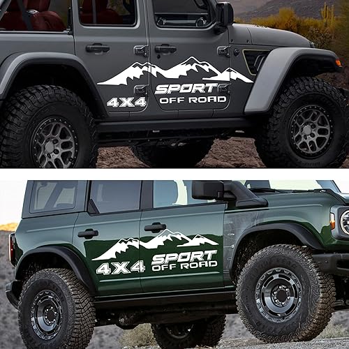 Miniatura 3 de TOMALL 1 par de calcomanías todoterreno de montaña de nieve de 50.1 pulgadas 4 x 4 para carrocería de automóvil, puerta, lateral, montañas,