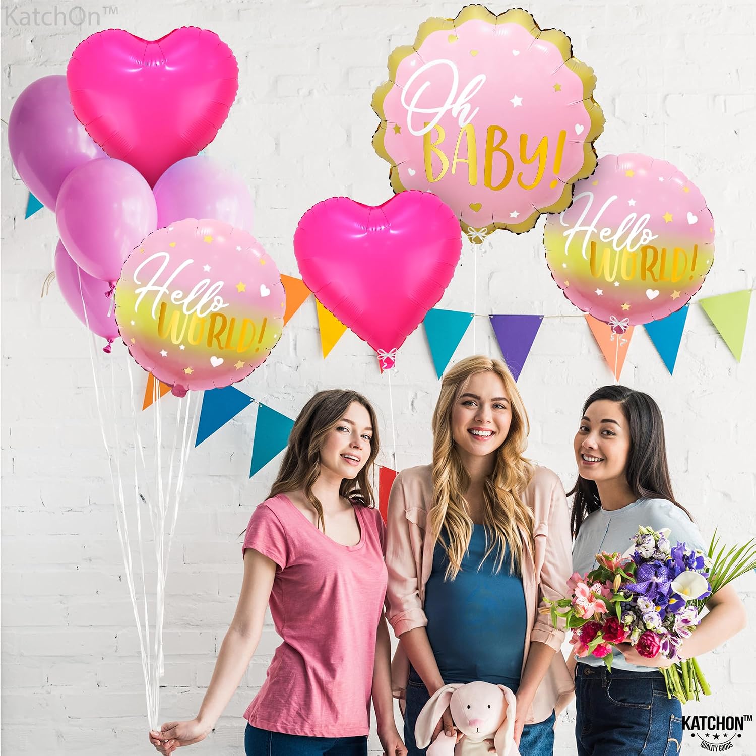 KatchOn, Oh Baby Balloons Set - Pack of 5 | Its A Girl Balloon | Pink Hello World Baby Balloons for Welcome Home Baby Girl Decorations | Baby Shower Balloons for Girl | Baby Girl Balloons Decorations