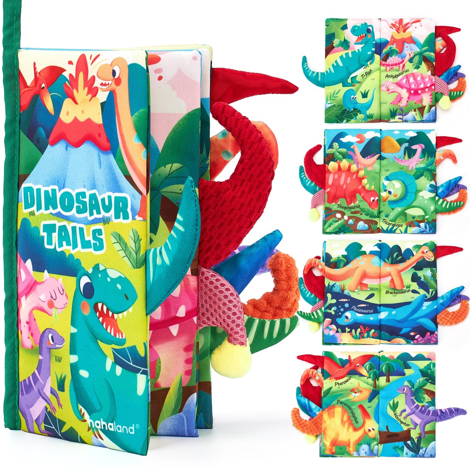 hahaland Baby Spielzeug 0 6 Monate Dinosaurier Babybuch, Sensorisches Stoffbuch mit Schwanz,Interaktive Fühlbuch Knisterbuch Babyspielzeug ab 0-6 Monate,Quiet Book Weihnachten Geschenk für Neugeborene