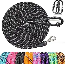 ZALER Coleira longa para cães, 15 m, 9 m, 6 m, 4,5 m e 3 m, guia de treinamento de cães, guia de retenção refletiva resistente para treinamento de cães, brincar, acampar ou quintal (3 m, preto)