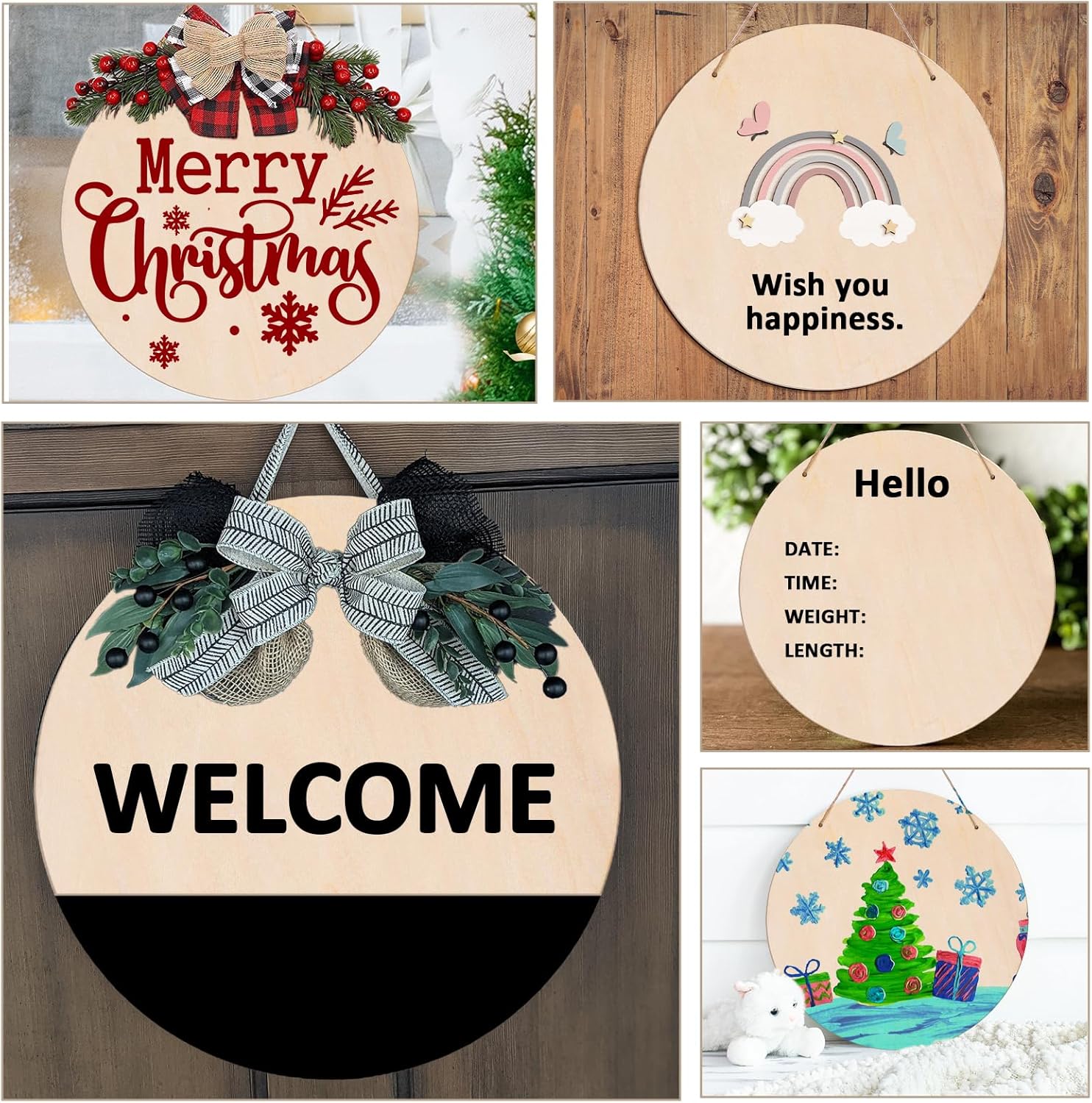 25 Sheets Blank Wood Circles for Crafts, 12 Inch Unfinished Round Wooden Hanging Signs with Holes, Wooden Discs for DIY Crafts Door Hanger Sign Painting Home Wall Decor Gift