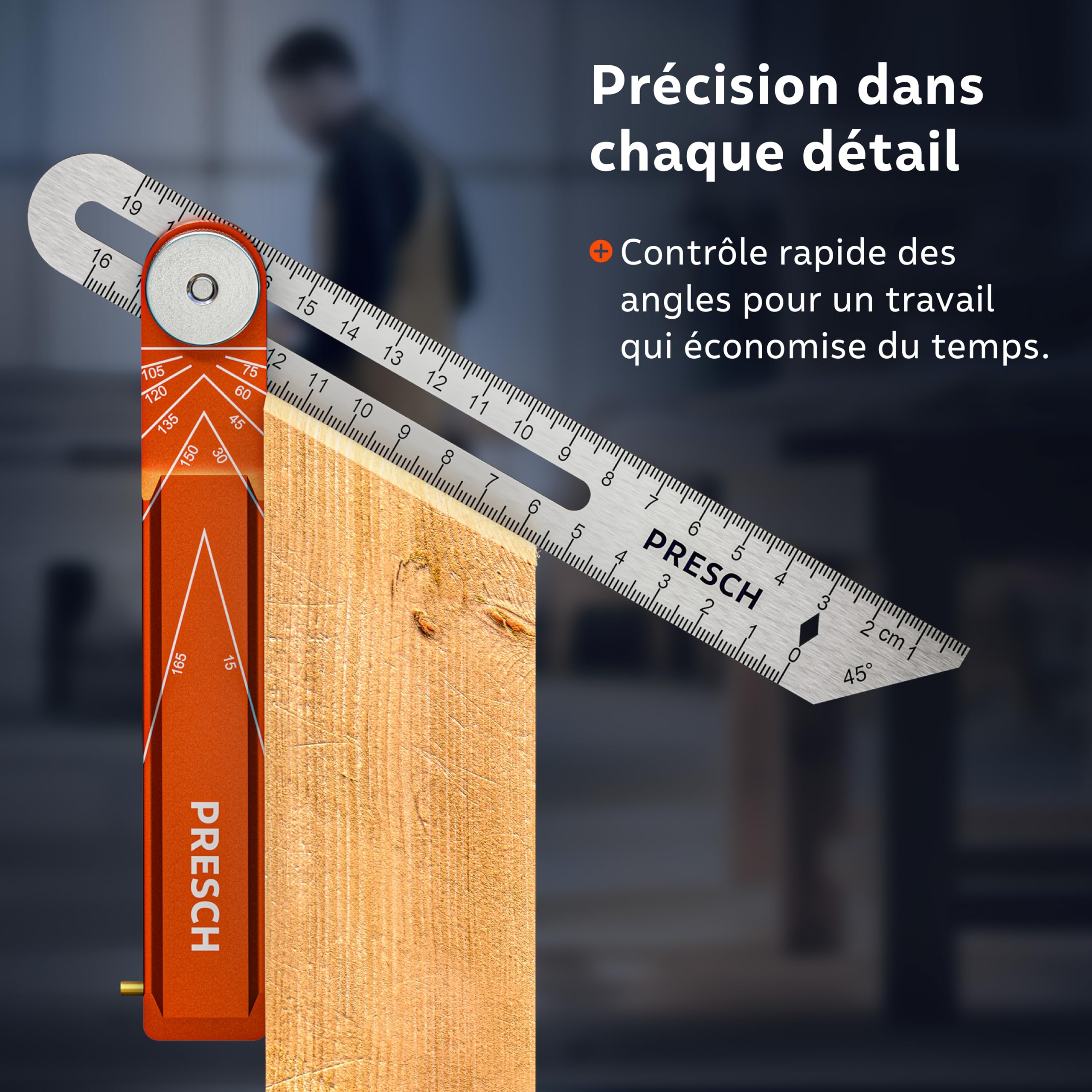 Presch Fausse Équerre incl. règle supplémentaire - 190mm & 270mm - Transfert d'angle précis - Règle avec fonction de trusquin fraisée en aluminium usiné avec précision & en acier inoxydable