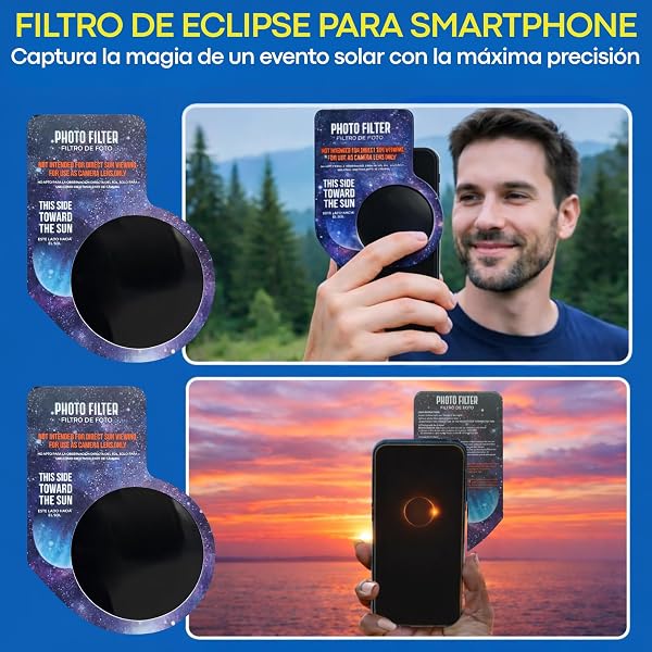 Genérico Ensemble de lunettes de soleil certifié Eclipse + filtre téléphonique ISO 12312-2 CE | Vision et transits solaires sécurisés. Lunettes totales pour éclipse solaire 12 août 2026 - 2