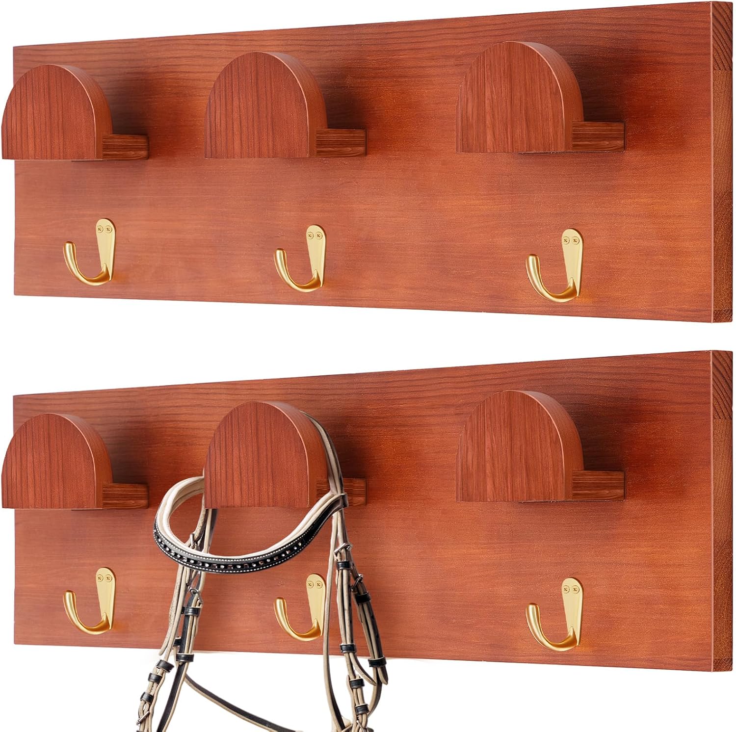 2 Pcs Wooden Bridle Rack Hooks, Vintage Style Horse Tack Storage DIY Wall Mount Hangers Horse Rack for Tack Harness Halter Blanket Saddle Stall Fence Barn Room Supplies