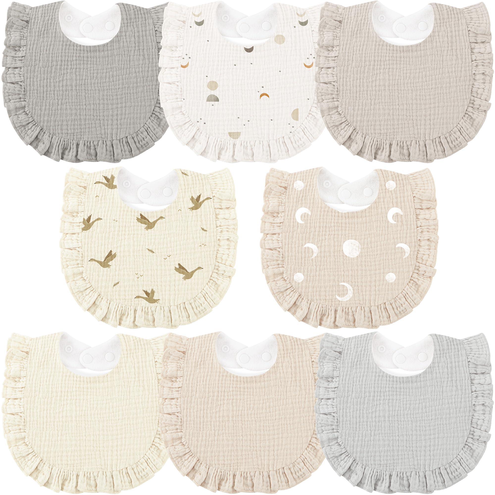 bearmoss Muslin Baby Dribble Bibs Baby Bandana Soft Drool Bibs for Unisex Baby Girls Boys Toddlers Drooling and Teething, 8pack(White apricot)
