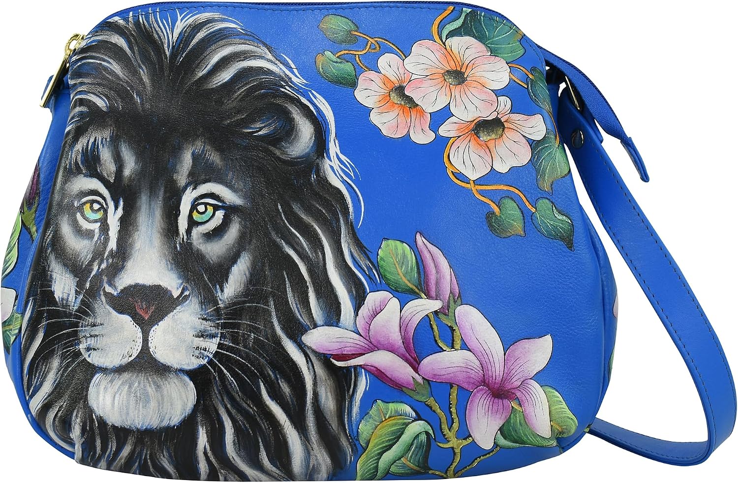 Anuschka Women’s Leather Shoulder Bag – Hand-Painted Genuine Leather Handbag with Adjustable Strap for Everyday Use - 691, Sapphire King