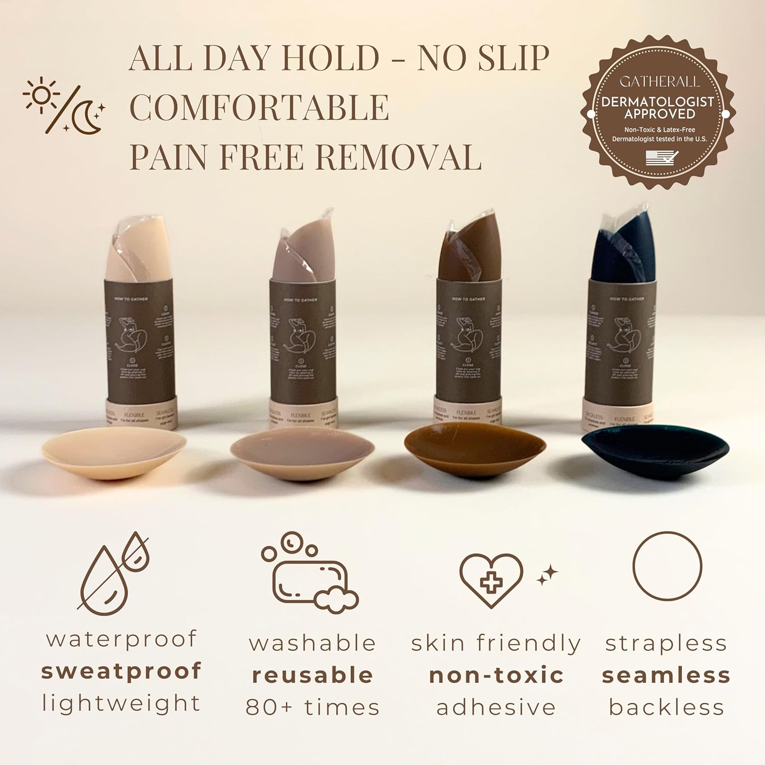 Gatherall Adhesive Breast Tape & Silicone Nipple Covers Set | Invisible Lift & 100% Opaque Coverage for All Outfits Waterproof, Sweatproof, and Perfect for Lifting & Shaping - Image 6