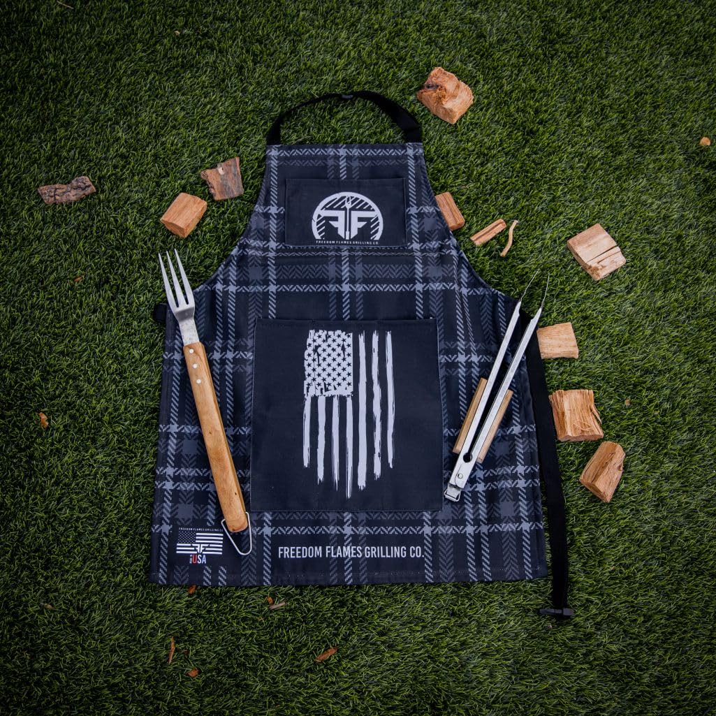 Delantal para parrilla de barbacoa, fabricado en los Estados Unidos, delantal de cocina con bolsillos, accesorio de parrilla para barbacoa y ahumador de carne