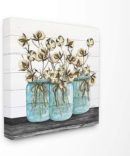 Stupell Industries Lienzo decorativo para pared, diseño rústico de algodón en tarros de masón, 17 x 17 pulgadas, multicolor