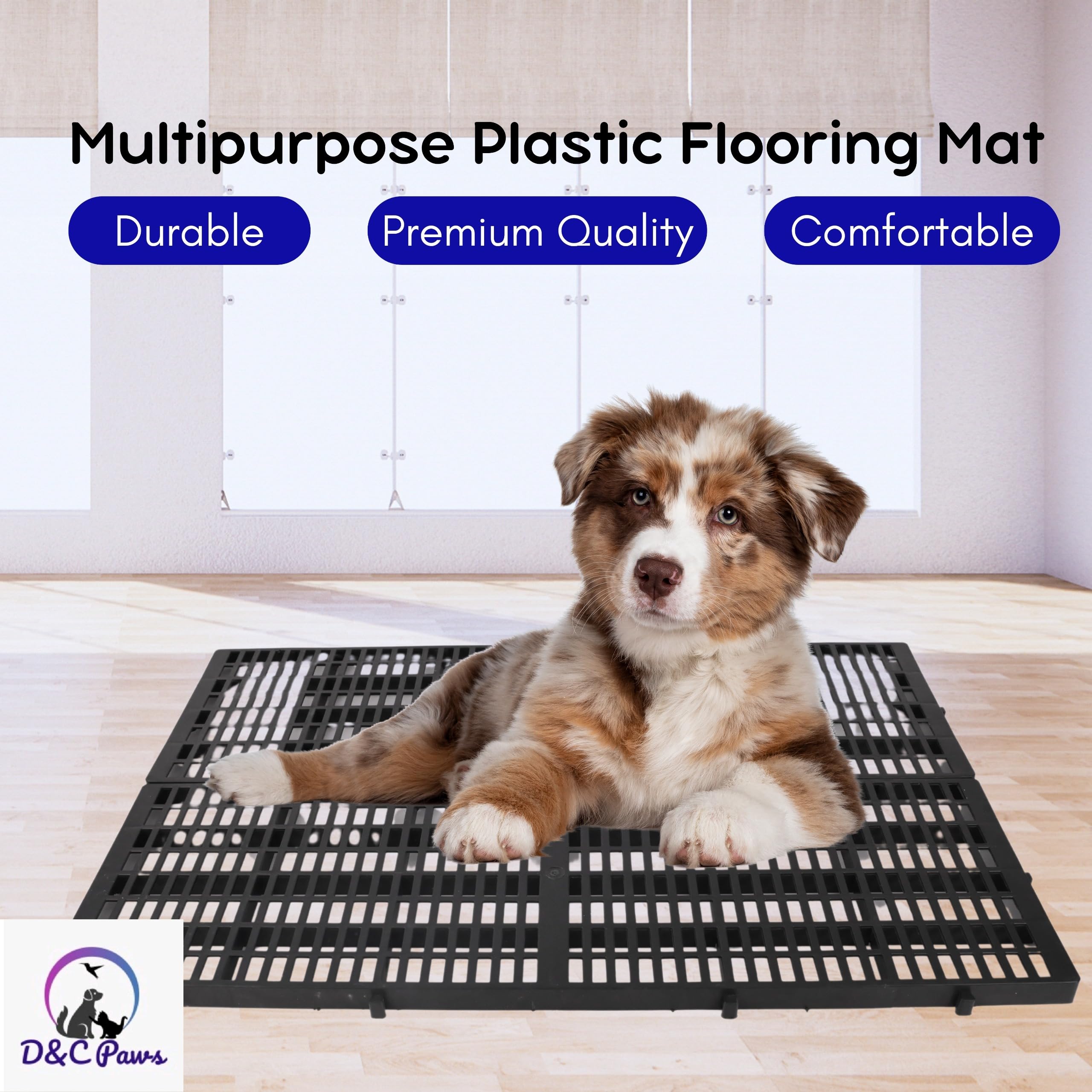 D&C PAWS Pet Plastic Floor Mat 36 x 12 Inch Heavy Duty Waterproof Flooring Bed Mat Ideal for Dogs/Cat/Rabbit/Goat (Black, Pack of 5) 3