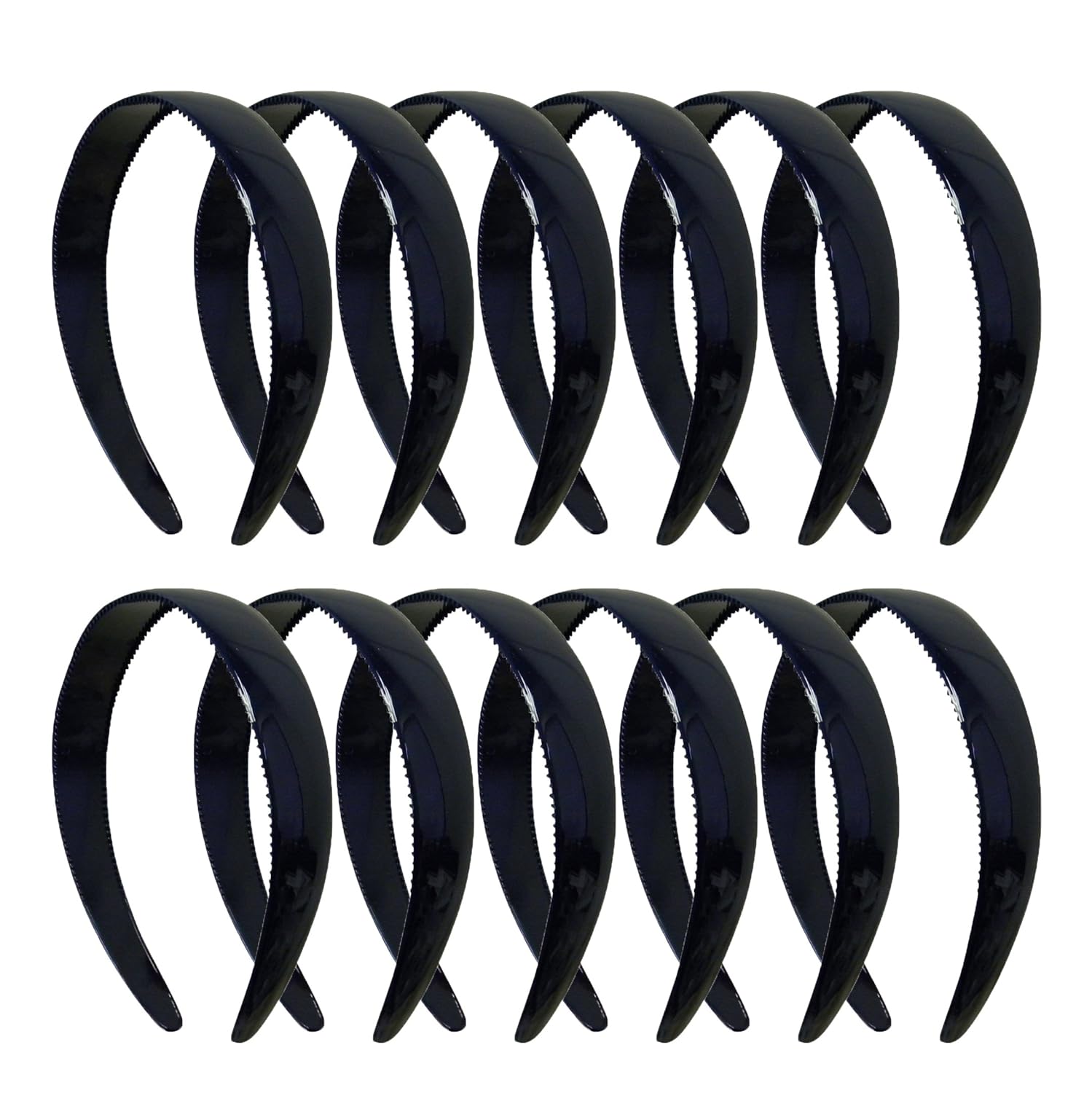 Motique Accessories One Dozen 1 Inch Navy Plastic Headbands with Teeth for Women
