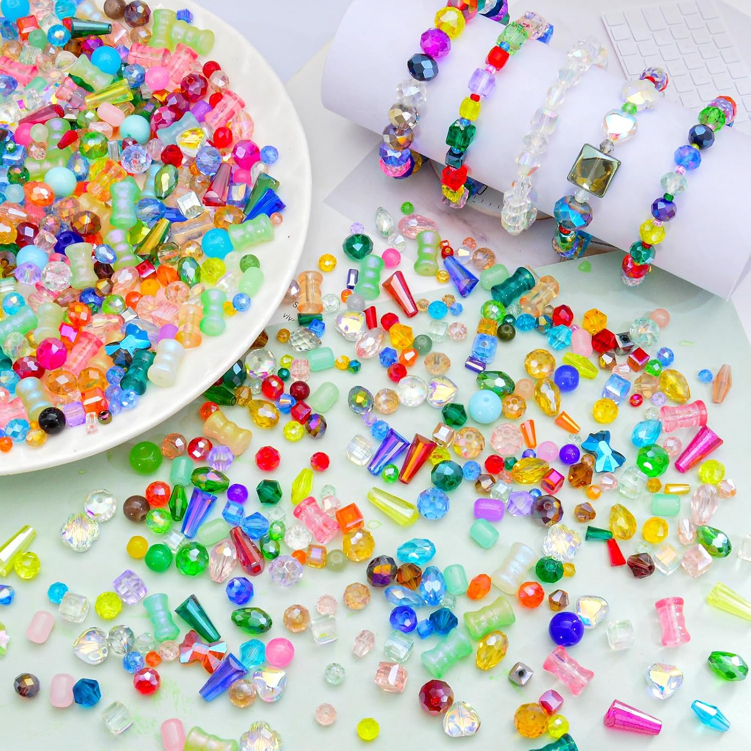 One Pound Assorted Glass Beads for Jewelry Making, 2-16mm Colorful Crystal Beads for Bracelets, Crafts, DIY Art, Bulk Jewelry Making Supplies