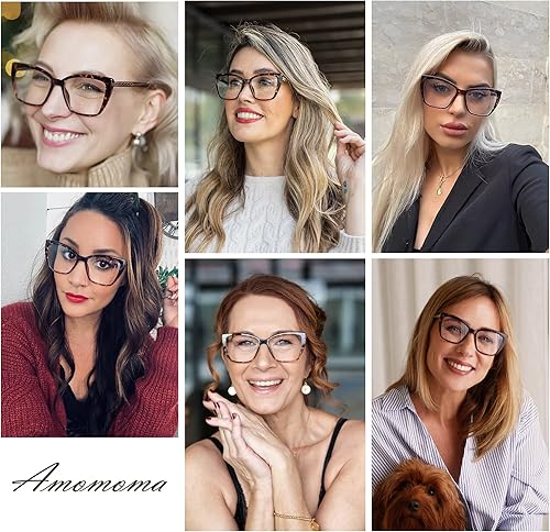 Miniatura 2 de AMOMOMA - Anteojos grandes y a la moda de lectura para mujer, de TR90, para la luz azul, con elegante diseño cuadrado tipo ojo de gato, AM6031
