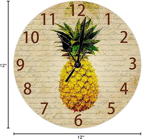 Miniatura 9 de Reloj rústico de piña sin tictac, redondo, fácil de leer, para el hogar, oficina, escuela, silencioso, reloj de pared redondo de madera para baño
