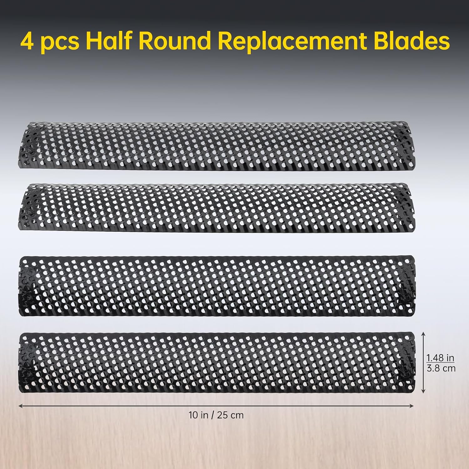 10 Inch Half Round Replacement Rasp Insert, Alloy Steel Fits Standard 10-inch Surform-Style Plane Frames, Clog-Resistant Contour Shaping Tool for Woodworking, Drywall & Auto Body Repair (4PS)