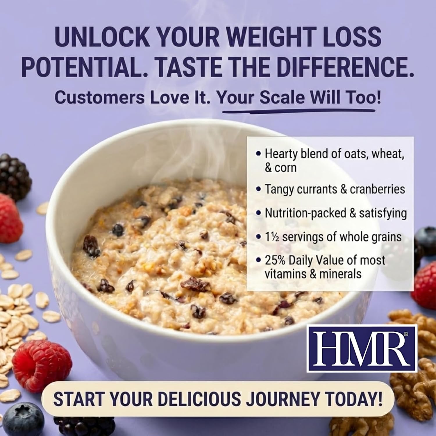 HMR Multigrain Hot Cereal – High Protein Oatmeal Alternative for Weight Loss | 10g Protein, 220 Calories | Low Calorie Breakfast or Snack | Convenient Diet Meal | 18 Count