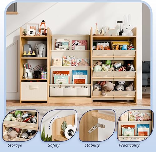 Miniatura 4 de Organizador de juguetes para niños, organizadores grandes de juguetes y almacenamiento con 7 contenedores extraíbles, estantería de 4 niveles para