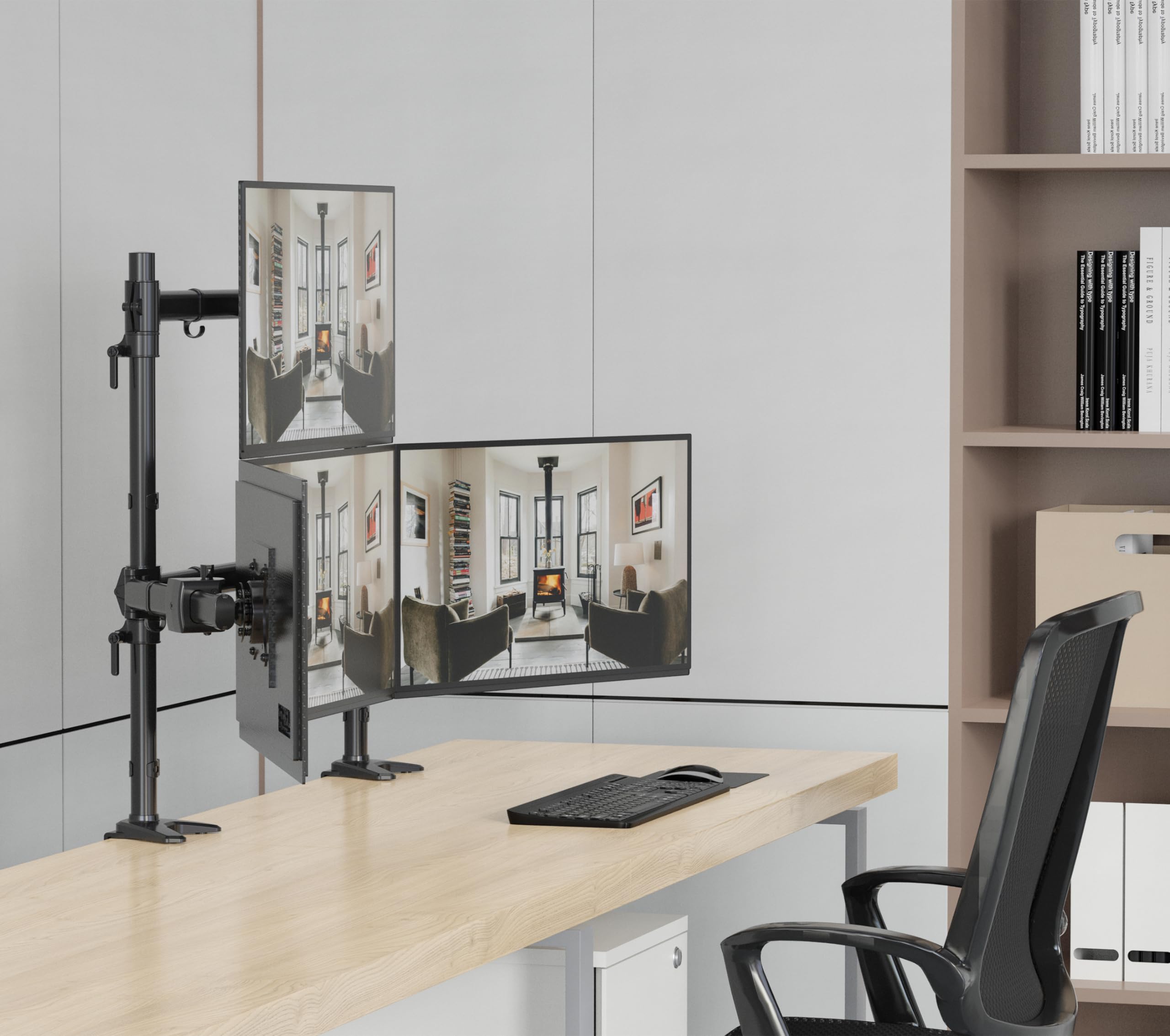 HFTEK MS424C-N - Brazo para 4 monitores de hasta 27" (4 posiciones, monitor superior de hasta 34" (12 kg), altura regulable, VESA 75/100, orientable, inclinable, giratorio, convertible individualmente