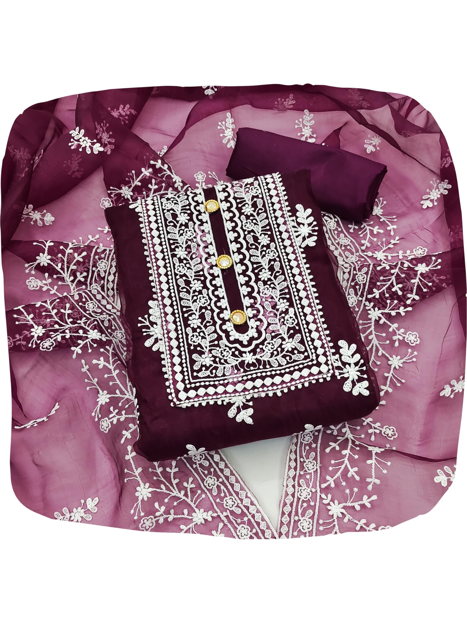 EthnicJunctionWomen's Embroidery Unstitched Salwar Suit Material With Dupatta |Material: Chanderi Cotton