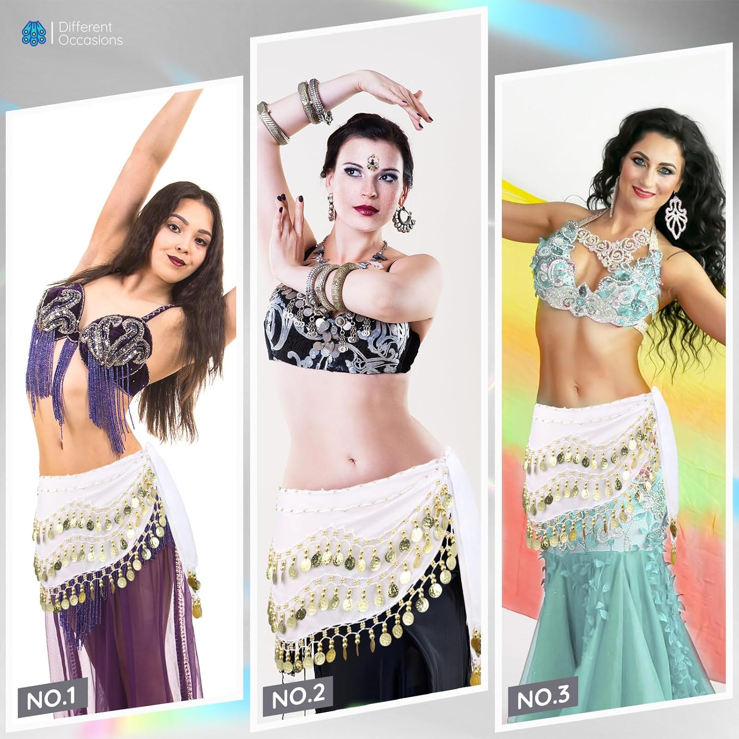 Belly Dance Hip Scarf, Women's Chiffon Belly Dancing Scarf with 128 Coins for Yoga Class - Image 7