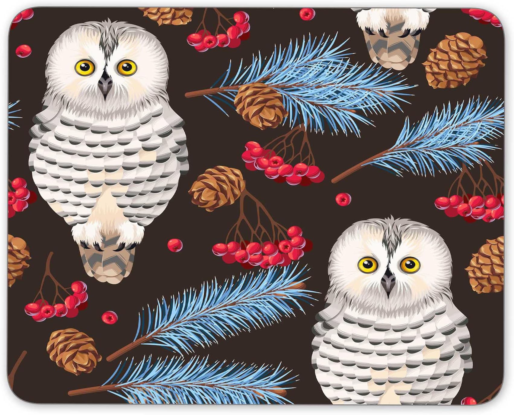 Polar owl rowan and fir branches mouse pad, Natural Rubber Mouse Pad, Quality Creative Wrist-protected Wristbands Personalized Desk, Mouse Pad (9.5 inch x 7.9 inch)