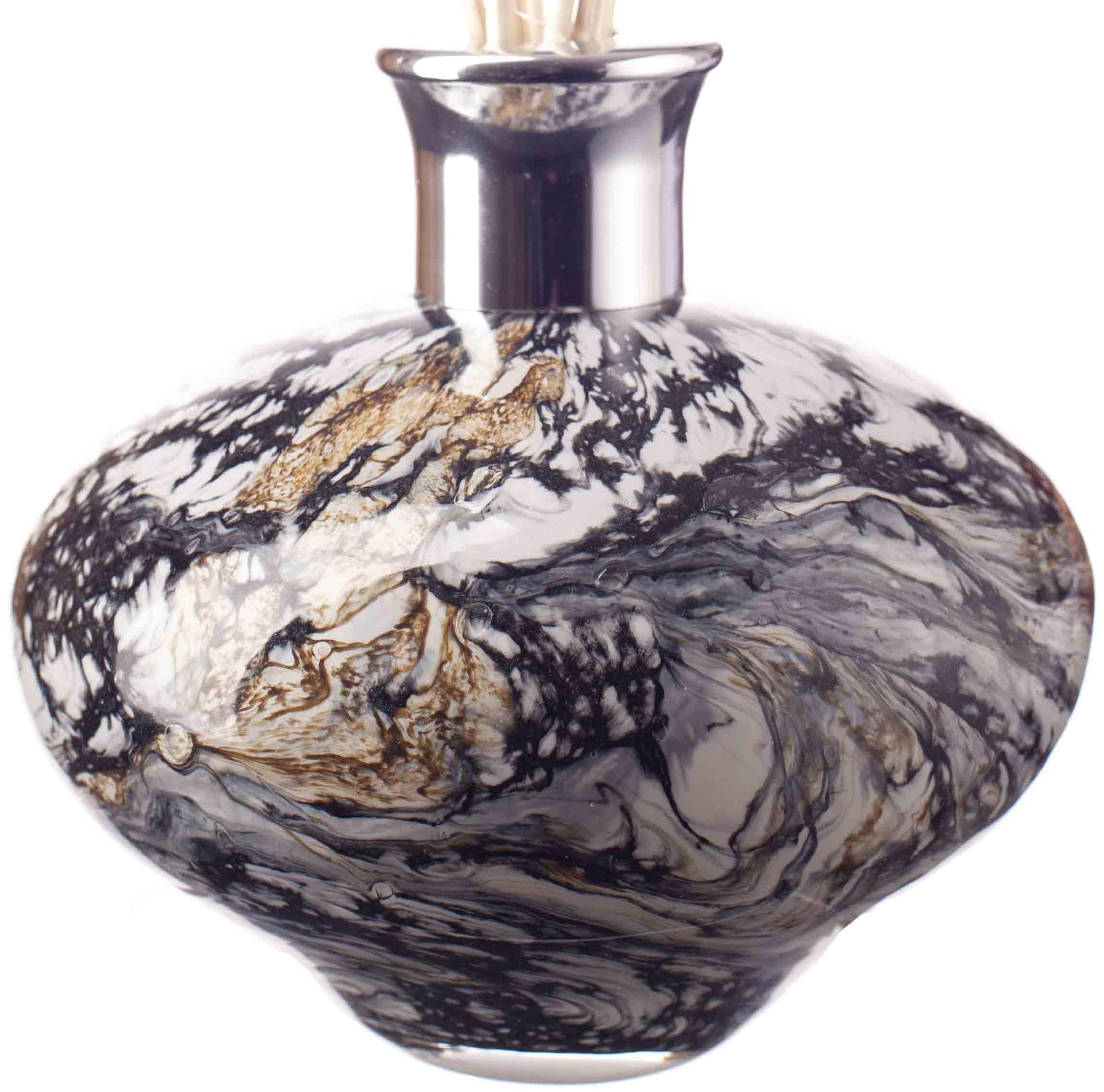 Amelia Art Glass White, Black & Gold Marble Design Glass Oval Reed Diffuser - (Twilight Quarry)