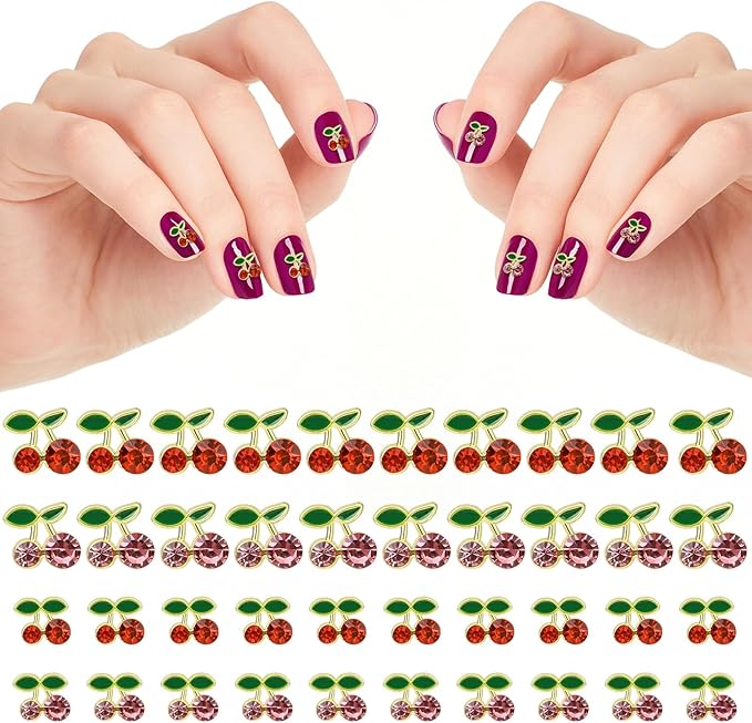 🍒 Cute Cherry Nail Charms: 40Pcs 3D Rhinestone Gems for DIY Manicure